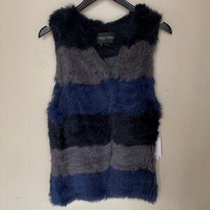 NWT Etcetera Blue and Gray Rabbit Fur Vest